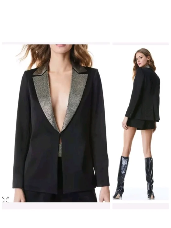 Alice + Olivia eve emblishment beaded Norch collar satin blazers Size 0 With Def - Picture 5 of 16